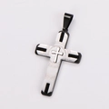 Detail of silver and black cross pendant with Greek key pattern and layered metal design - Medium / No Chain / Two-tone Black