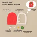 DIY Christmas miniature red wood door set with wreath and snowflakes decor kit - No.108 - Red/White Wooden Door Set
