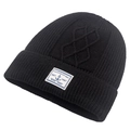 Black chunky knit beanie with heart anchor woven label for winter warmth and style - One Size / Black