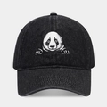 Casquette de baseball en denim noir délavé avec broderie panda et visière courbée - Réglable / Noir