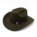 Dettaglio cappello cowboy in feltro verde militare con cinturino in pelle e fibbia argento - Taglia unica / Verde Militare