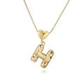 Gold necklace with heart link and letter H pendant featuring multi-colored cubic zirconia - Letter H