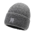 Gorro de punto acanalado gris oscuro con dobladillo y parche de logo bordado - Gris oscuro
