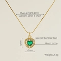 Gold stainless steel S-link necklace with green zircon heart pendant and clear stones - Heart Style - Green Zircon (ZX679)