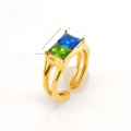 Adjustable 18K gold plated stainless steel ring with blue and green crystals - Blue Green Rectangle Double Crystal (701)