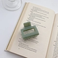 Matte bean green square hair claw clip for women on a vintage book background - 5cm / Green