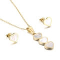 Goldenes Herz-Halsketten- und Ohrring-Set mit weißen Perlmutt-Inlays für Damen - Goldenes Herz Weißes Perlmutt-Set / Goldweiß (KS198574-HR)