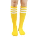 Vibrant yellow knee-high socks with three white stripes in Japanese school JK style - One Size / Yellow/White Stripes