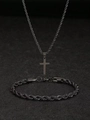 Minimalist gunmetal cross pendant necklace and matching twisted chain bracelet set - Cross Necklace and Bracelet Set / Black