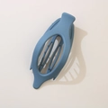 Matte blue leaf-shaped oval hair claw clip for women on a minimal beige background - Individual OPP Bag / Matte Grey Blue