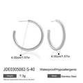 Waterproof silver stainless steel C-shape hoop earrings with 4cm diameter and 7.3g weight - Silver 40mm Smooth Hoop (JDE0305082-S-40)