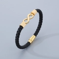 Men's braided black leather infinity bracelet with gold-plated stainless steel clasp - Style B Gold (KB136519-YY)