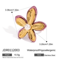 Anillo floral de acero de titanio con bordes rosas, pétalos dorados y perla de imitación - Estilo de Flor de Perla Dorada (JDR0112003)