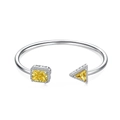 S925 sterling silver spring bangle featuring emerald-cut and triangle yellow zircons - Size #16 / Yellow Stone/Triangle & Rectangle