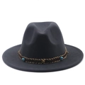Dark grey wide brim wool fedora with turquoise and gold metal studded band detail - Dark Gray