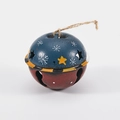 Weihnachtsglocke Anhänger mit blauen Schneeflocken und roten Punkten Dekor - 8x6cm / Große Nummer 1 / Blau/Rot