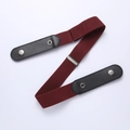 Elastic buckle-free lazy belt in wine red with black leather ends and metal snap button - Wine Red [Standard Style]
