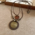 Vintage ethnic double-layer necklace with wooden circular pendant and leather cord chain - 43# Necklace-Coffee-Round