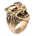 Anello con testa di lupo in oro antico, design animale audace per gioielli uomo - US 7 / Oro