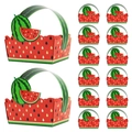 Watermelon theme paper gift baskets set with red patterns and green handles for parties - Watermelon