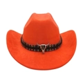 Oranger Cowboyhut im Western-Stil mit Ethno-Band und silbernem Bullenschädel - Orange