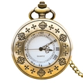 Vintage bronze quartz pocket watch with cross relief pattern and Roman numerals - Bronze - Cross Relief