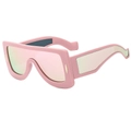 Pink oversized futuristic shield sunglasses with mirrored lenses and geometric temples - Pink Frame Pink Mirror