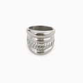 Modern triple-layered stainless steel ring in silver finish with twisted rope texture - US 8 / Steel