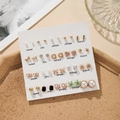 Detail of 20 pairs earring set with pearls, hearts and crystals on display card - Sweet Chic Style (E0478-1)