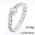 Polished silver Cuban link bracelet with CNC encrusted round diamond center 210x13mm - Model A Steel Rhinestone Buckle (KB169908-Z) / Steel