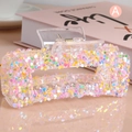 Cute transparent hair claw clip with colorful stars and heart sequins on pink surface - H666-Colorful Stars and Hearts