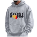 Grauer Kapuzenpullover mit Cartoon-Truthahngesicht und GOBBLE-Schriftzug und Tasche - S / GOBBLE Truthahn Druck / Grau