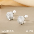 Orecchini a conchiglia argento con perle bianche, 21x15mm e 4g, elegante design francese - Stile B Conchiglia Argento Acciaio (KE115662-KFC)