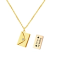 Customized gold envelope necklace with heart engraving and small crystal accent - Gold Color Rhinestone Envelope Necklace (With Engraving)