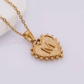 Golden heart pendant necklace with embossed letter M and detailed beaded border - M (With Chain)
