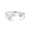 Sweet S925 sterling silver open ring featuring a silver cat and pink heart zircon - Adjustable Open / Silver