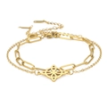 Golden double-layer stainless steel bracelet with Celtic knot pendant and paperclip chain - Paperclip Chain Style / Gold