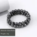 Double-layered hematite-style glass bead bracelet featuring a silver cross charm - 20120804 Silver Glass Bead