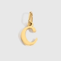 Polished gold initial C pendant charm with high gloss finish and circular bale - Lowercase c - 14K Gold