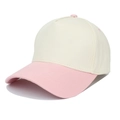 Detail of pink visor with parallel stitching on cream color block baseball cap - Beige/Pink