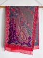 Detail of red and purple paisley pattern cashmere scarf with decorative tassels - 70*180cm / T141-03 Red Purple Grey