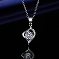Silver-plated necklace with curved pendant featuring a round-cut diamond on black mirror - Xl-144 [with Cross Chain]
