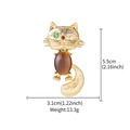 Golden cat brooch with green eyes and brown cat's eye stone, 5.5cm tall pin for women - Opal Cat XD825067