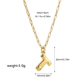 Detail of 18K gold-plated bubble letter T pendant with a polished paperclip chain - Letter T