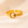 Minimalist golden titanium steel open ring with crescent and chain texture design - Gold 102