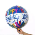 Spherical 22-inch Happy Birthday balloon in dark blue with colorful candle patterns - Blue White Birthday 4D Ball