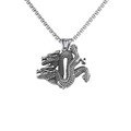 Retro stainless steel double dragon pendant necklace with polished silver finish and details - Chinese Dragon + Stainless Steel Chain