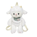 Plush sheep backpack for kids with white curly fur and embroidered green scarf - 41cm / White Curly Hair