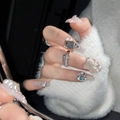 Mocha teddy bear handmade press-on nails with luxury gemstones and rhinestones - Extra Small (XS) / Flocked Bear Style