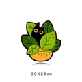 Cute black cat hiding behind green potted plant cartoon enamel pin badge, 3.0 x 2.8 cm - No.1 Black Cat & Plant